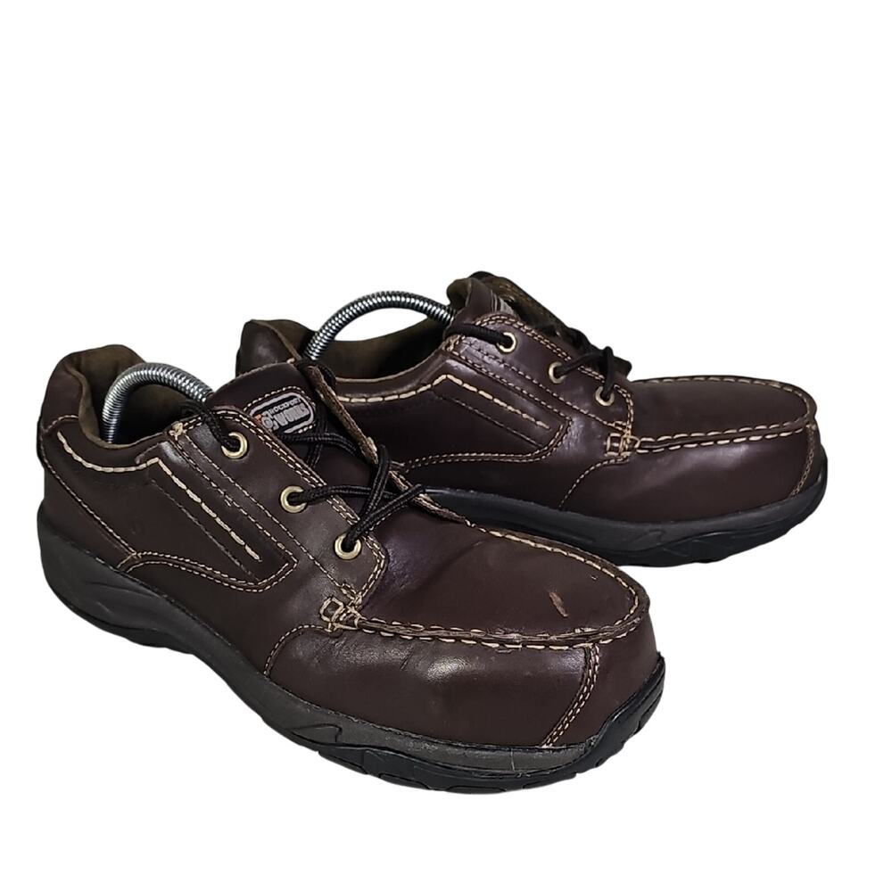 Rockport Works Lace Up Sailing Club Steel Toe Work Shoes Brown Leather Mens 10.5